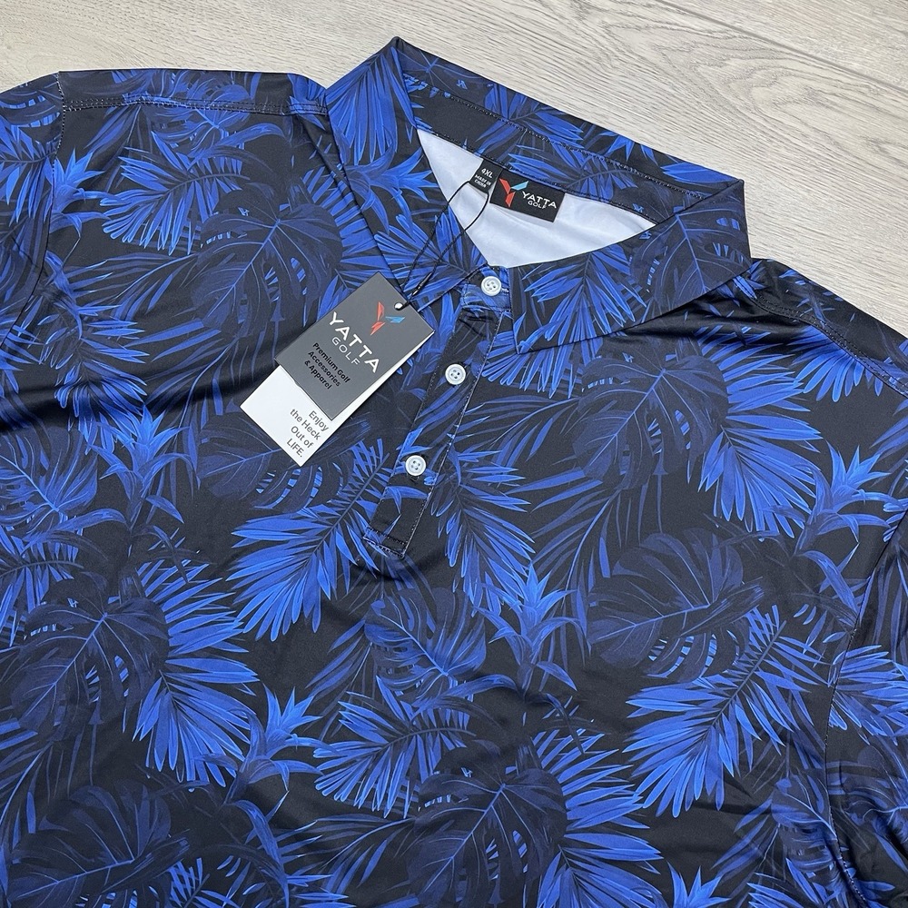 Yatta Golf Blue Tropical Leave Golf Polo Men Sz 4XL Preppy Floral Beach